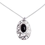 Obsidian pendant necklace, 'Lunar Obsidian' - Modernist Silver and Obsidian Pendant Necklace from Mexico