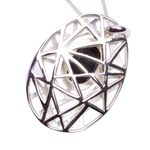 Obsidian pendant necklace, 'Lunar Obsidian' - Modernist Silver and Obsidian Pendant Necklace from Mexico