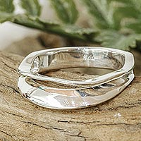 Sterling silver band ring, 'Sterling Waves' - Double Wave Sterling Silver Ring from Mexico