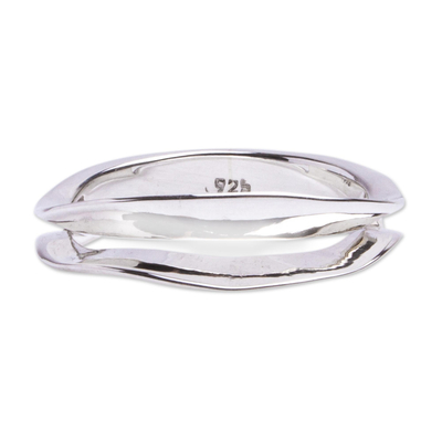 Sterling silver band ring, 'Sterling Waves' - Double Wave Sterling Silver Ring from Mexico