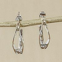 Sterling silver dangle earrings, 'Modern Waves' - Taxco Sterling Silver Dangle Earrings from Mexico