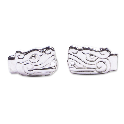 Sterling silver cufflinks, 'Quetzalcoatl Duo' - Quetzalcoatl Sterling Silver Cufflinks from Mexico