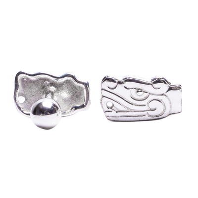 Sterling silver cufflinks, 'Quetzalcoatl Duo' - Quetzalcoatl Sterling Silver Cufflinks from Mexico