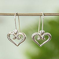 Sterling silver heart drop earrings, 'Mother's Heart'
