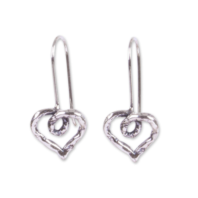 Sterling silver heart drop earrings, 'Curled Hearts' - 925 Sterling Silver Curled Heart Drop Earrings from Mexico