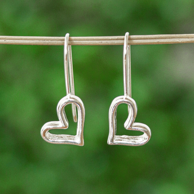 Sterling silver heart drop earrings, Asymmetrical Hearts