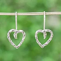 Sterling silver drop earrings, 'Love of My Soul' - 925 Sterling Silver Hammered Heart Drop Earrings from Mexico