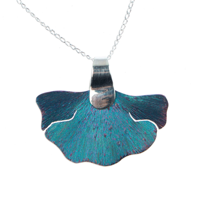 Titanium pendant necklace, 'Blue Betta' - Titanium and Sterling Silver Pendant Necklace from Mexico