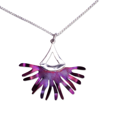 Titanium pendant necklace, 'Dragon Betta Fin' - Purple Titanium and Sterling Silver Necklace from Mexico