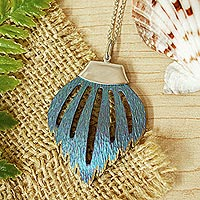 Sterling silver and titanium pendant necklace, 'Blue Agassizi Fin' - Sterling Silver and Titanium Pendant Necklace from Mexico