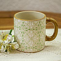 Ceramic mug, 'Flourish in Green' - Handmade Ceramic Mug from Mexico