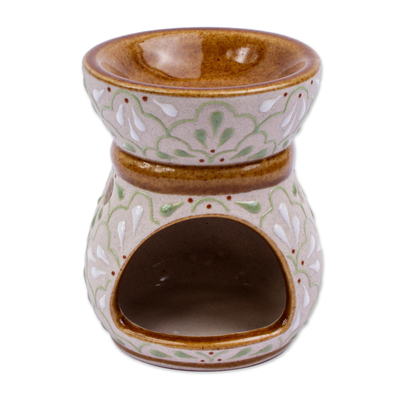 Hand-Painted Oil Warmer in Green from Mexico