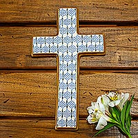 Ceramic wall cross, 'Sacred Peace' - Hand Painted Ceramic Wall Cross from Mexico