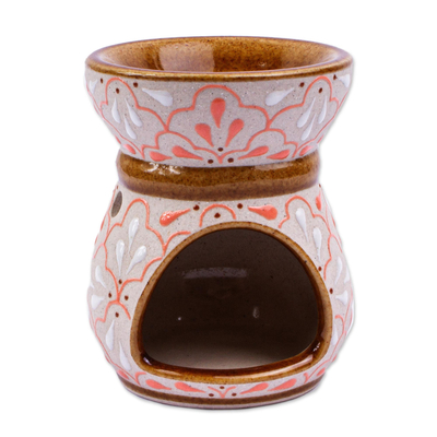 Hand-Painted Oil Warmer in Coral from Mexico