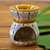 Calentador de aceite de cerámica - Calentador de aceite de cerámica beige y azul pintado a mano de México
