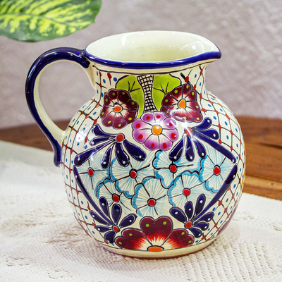 Ceramic pitcher, 'colours of Mexico' - colourful Talavera-style Ceramic Pitcher