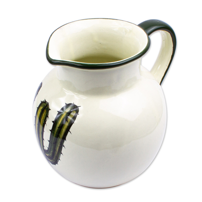 Ceramic pitcher, 'Saguaro' - Hand Crafted Cactus Pitcher from Mexico