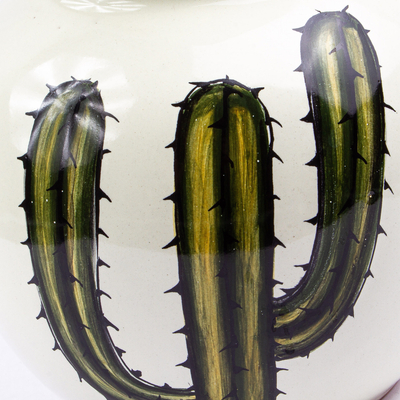 Jarra de cerámica, 'Saguaro' - Jarra de cactus hecha a mano de México