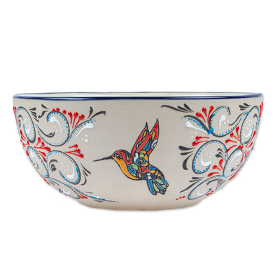 Ceramic serving bowl, 'Colibri' - Hummingbird-Themed Ceramic Serving Bowl