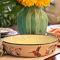 Ceramic serving dish, 'Colibri' - Hand Painted Hummingbird Serving Bowl