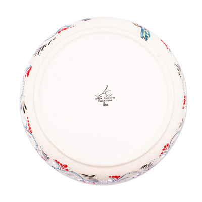Ceramic serving dish, 'Colibri' - Hand Painted Hummingbird Serving Bowl