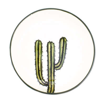 Cuenco de cerámica, 'Saguaro' - Cuenco de cerámica hecho a mano con motivo de cactus