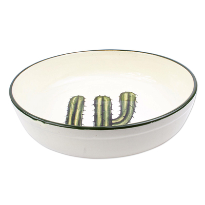 Ceramic serving bowl, 'Saguaro' - Hand Made Ceramic Serving Bowl with Cactus Motif