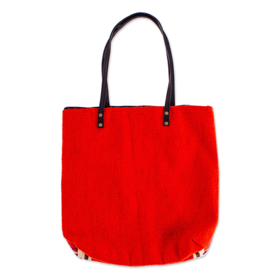 Wool tote bag, 'Grecas in Orange' - Handloomed Greca Style Wool Tote Bag from Mexico