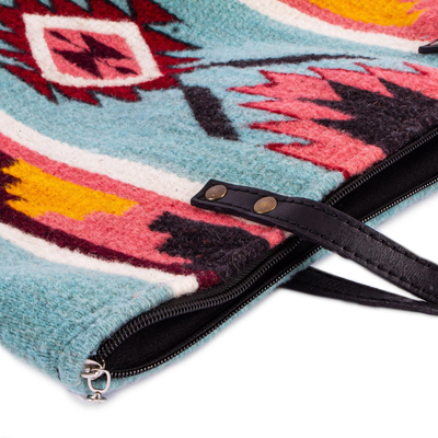 Bolso tote de lana - Bolso tote de lana con diseño geométrico tejido a mano de México