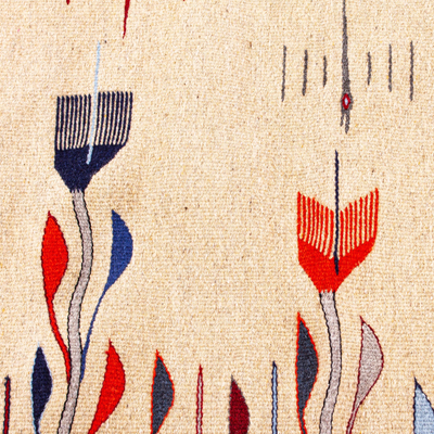 Teppich aus Zapotec-Wolle, 'Floral Garden in Camel' 2,5x5 - Handgewebter floraler Zapotec-Wollteppich aus Mexiko