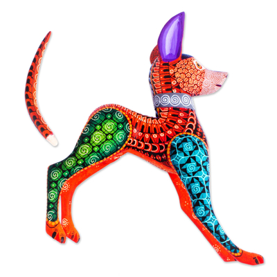 Figurilla de alebrije de madera - Figura de alebrije de perro sin pelo mexicano de madera de copal naranja