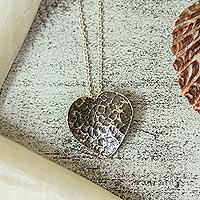 Sterling silver pendant necklace, 'Heart on Fire'