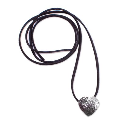 Collar colgante de plata esterlina - Collar con colgante de corazón de plata texturizada de México
