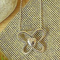 Sterling silver pendant necklace, 'Silver Butterfly' - Sterling Silver Butterfly Pendant Necklace from Mexico
