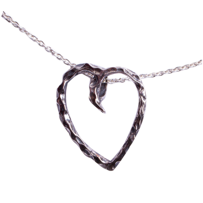 Sterling silver pendant necklace, 'Love of My Soul' - Sterling Silver Hammered Heart Pendant Necklace from Mexico