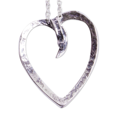 Sterling silver pendant necklace, 'Love of My Soul' - Sterling Silver Hammered Heart Pendant Necklace from Mexico