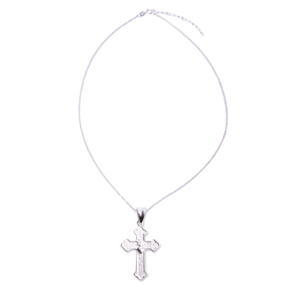 Halskette mit Kreuzanhänger aus Sterlingsilber, „Glowing Sacred Heart“ - Halskette mit Kreuzanhänger aus Sterlingsilber mit Kette und Kordel