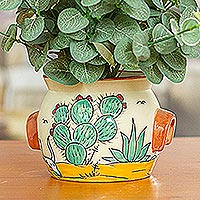 Hand Painted Cacti Flower Pot from Mexico,'Mexican Desert'