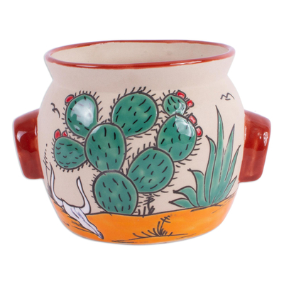 Blumentopf aus Keramik - Handbemalter Kakteen-Blumentopf aus Mexiko