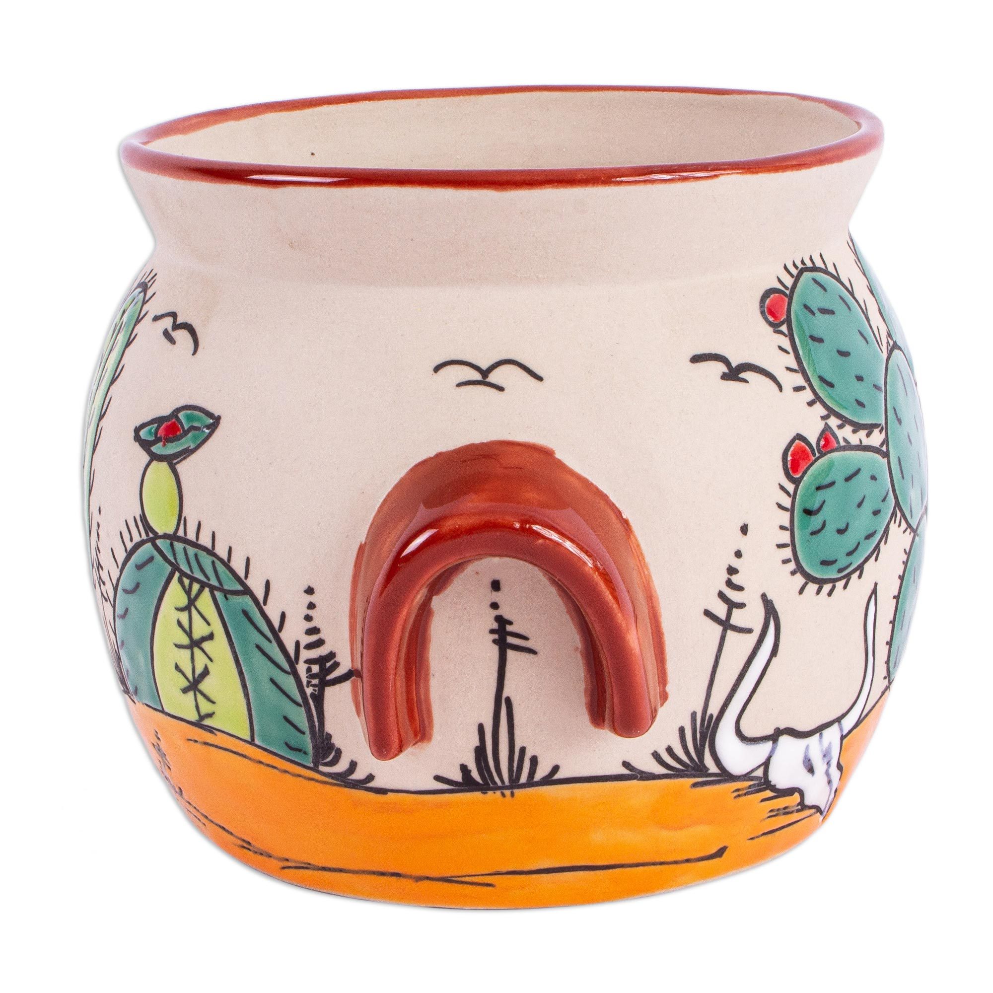 Hand Painted Cacti Flower Pot from Mexico Mexican Desert NOVICA