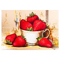 'Strawberries I' - Oil on Canvas Signed Still Life Painting from Mexico