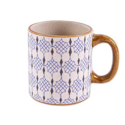 Ceramic mug, 'Web of Dew' - Artisan Crafted Ceramic Mug