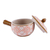 Ceramic lidded serving bowl, 'Flourish in Coral' - Lidded Ceramic Salsa Bowl