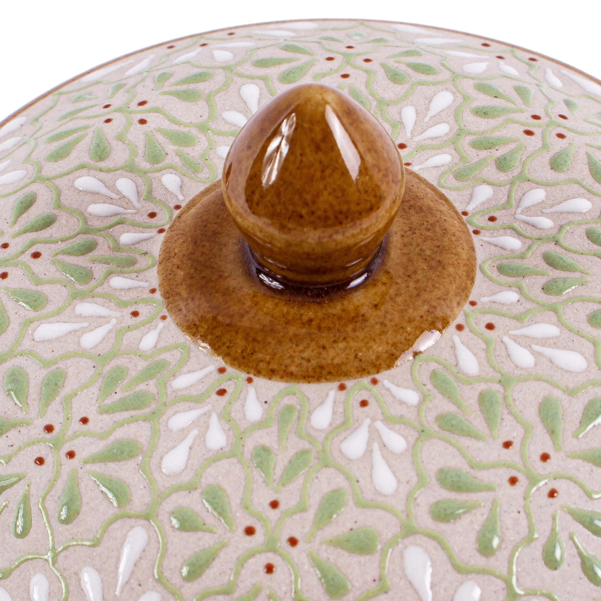 Handmade Lidded Ceramic Salsa Bowl Flourish in Green NOVICA