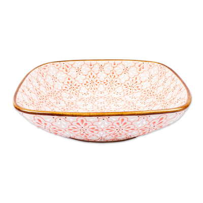 Ceramic serving plate, 'Flourish in Coral' - Ceramic Serving Plate from Mexico