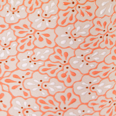 Ceramic serving plate, 'Flourish in Coral' - Ceramic Serving Plate from Mexico