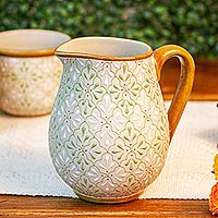 Ceramic pitcher, 'Flourish in Green' - Artisan Crafted Ceramic Pitcher from Mexico