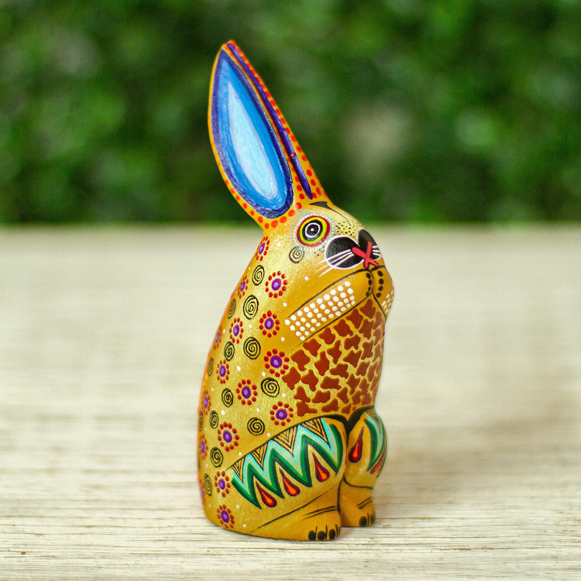 Holz-Alebrije-Kaninchen-Ornamente (5er-Set) aus Mexiko – süße Kaninchen