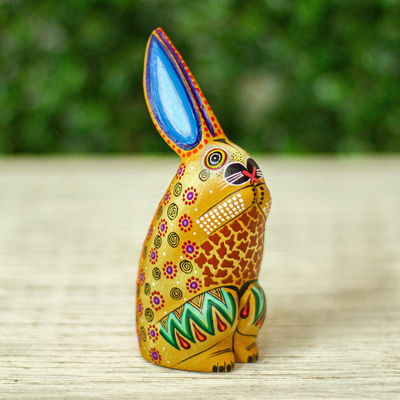 Wood alebrije figurine, 'Magical Rabbit' - Copal Wood Rabbit Alebrije Figurine from Mexico