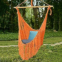 Cotton hammock swing, 'Sea Breezes in Orange'